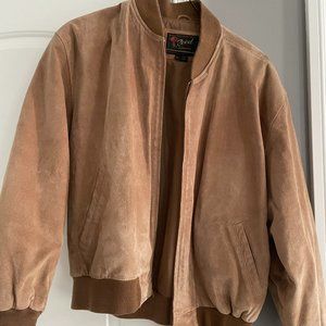 Men's Large tan suede leather bomber jacket - Reed's brand